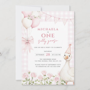 Ein Silly Goose Wasserfarbe Erster Geburtstag Rosa Einladung
