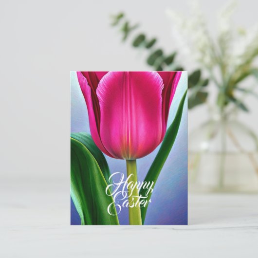 Ein Single Pink Tulip Holiday Oster Postkarte (Stehend Vorderseite)