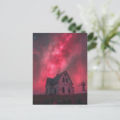 Ein Single verlassenes Haus mit dem rosa Nachthimm Postkarte (Stehend Vorderseite)