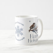 Ein Singvogel auf einem Kiefernzweig. Happy Holida Kaffeetasse (VorderseiteRechts)