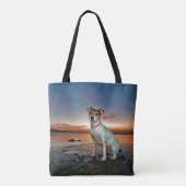Ein sitzender Strand Jack-Russells Strand-| Tasche (Rückseite)