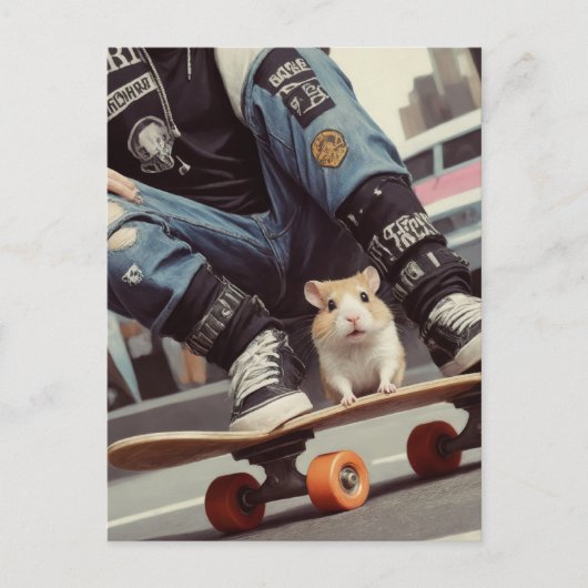 Ein Skateboarding Hamster in der City Retro Punk Postkarte (Vorderseite)