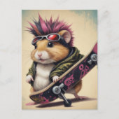 Ein Skateboarding Punk Hamster Retro Postkarte (Vorderseite)