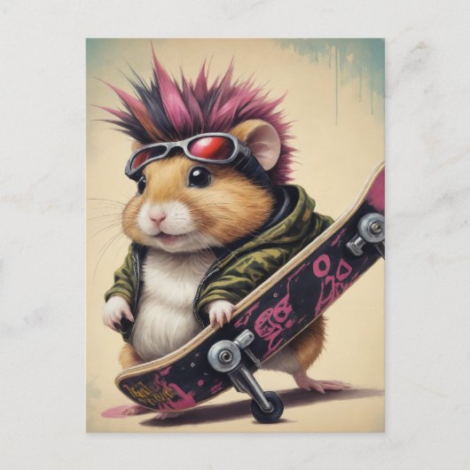 Ein Skateboarding Punk Hamster Retro Postkarte (Vorderseite)
