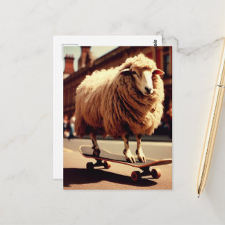 Ein Skateboarding White Sheep Retro Foto Postkarte