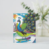 Ein Skateboardpfau Postkarte (Stehend Vorderseite)