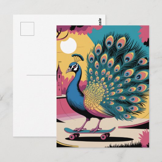 Ein Skateboardpfau Postkarte (Vorne/Hinten)