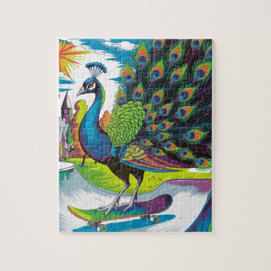 Ein Skateboardpfau Puzzle (Vertikal)