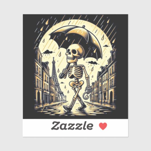 Ein Skelett im regnerischen Paris Aufkleber (Blatt)