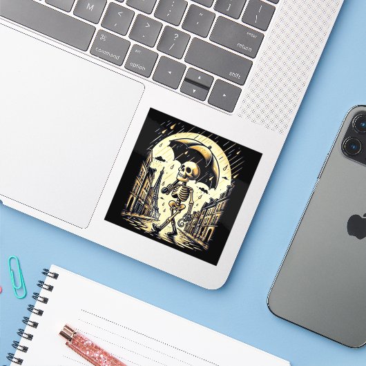 Ein Skelett im regnerischen Paris Aufkleber (Laptop mit iPhone)