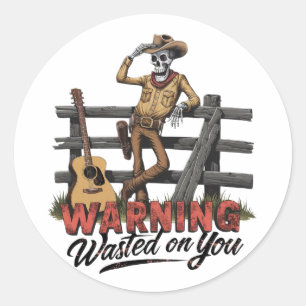 Ein Skelettcowboy, der seinen Hut kippt Runder Aufkleber