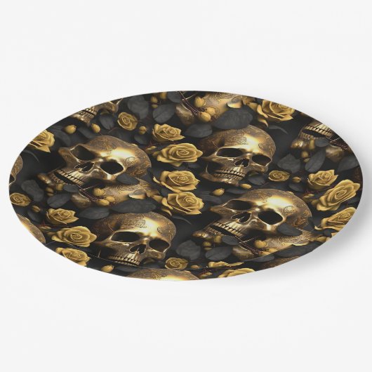 Ein Skull und Rose Serie Design 8 Pappteller (Schrägansicht)