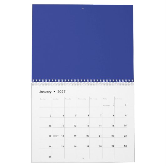 Ein solider blauer Hintergrund ohne sichtbares Ele Kalender (Jan 2027)