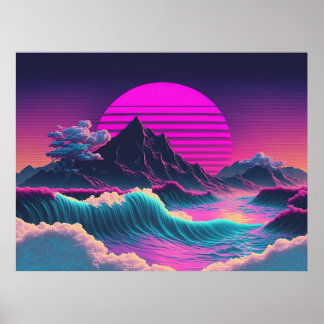 Ein Sonnenuntergang mit Vaporwave und Blick aufs M Poster