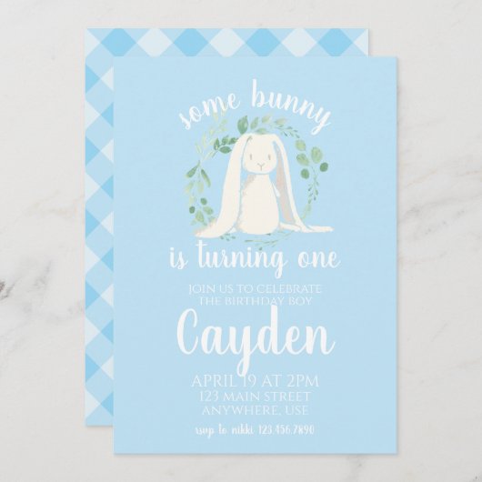 Ein sonniger Geburtstag Einladung blau kariert (Vorne/Hinten)