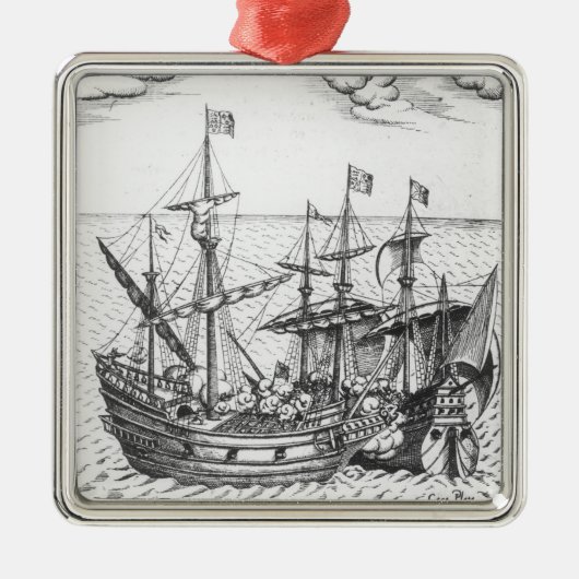 Ein spanisches Schatz-Schiff Silbernes Ornament (Vorne)