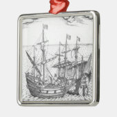 Ein spanisches Schatz-Schiff Silbernes Ornament (Links)