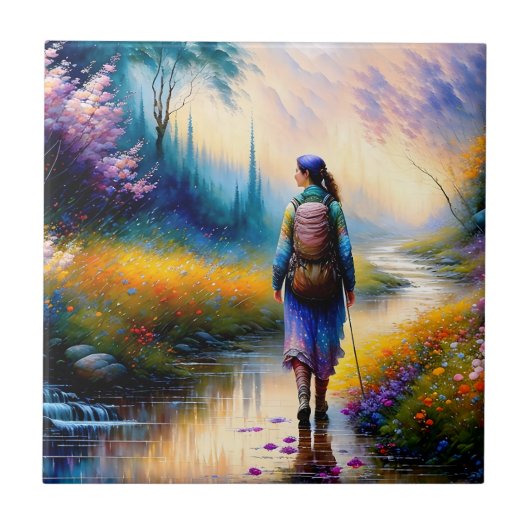 Ein Spaziergang in der Holzkunst Fliese (Vorderseite)