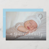 Ein spezielles Lieferskript Baby Boy Foto Birth Ankündigung (Vorne/Hinten)