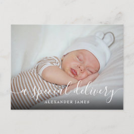 Ein spezielles Zustellungs-Baby-Junge-Foto-Skript Ankündigungspostkarte