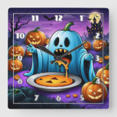 Ein spielerischer Geist, der Halloween-Festlichkei Quadratische Wanduhr (Vorderseite)
