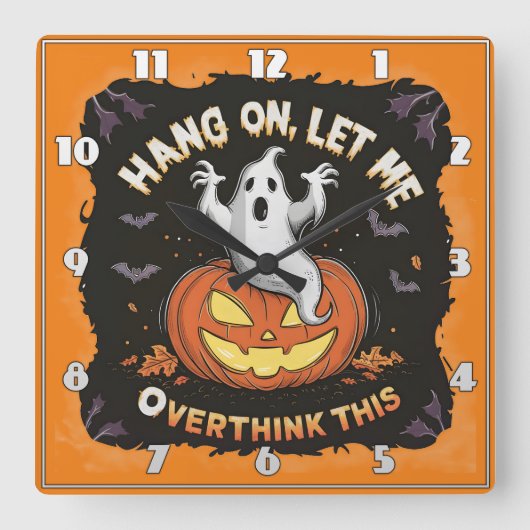Ein spielerischer Geist, der über einer Jack-o'-La Quadratische Wanduhr (Vorderseite)