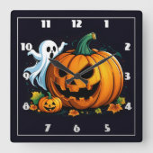 Ein spielerischer Geist und ein geschnitzter Kürbi Quadratische Wanduhr (Vorderseite)