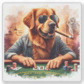 Ein spielerischer Goldener Retriever am Poker-Tisc Aufkleber (Vorderseite)
