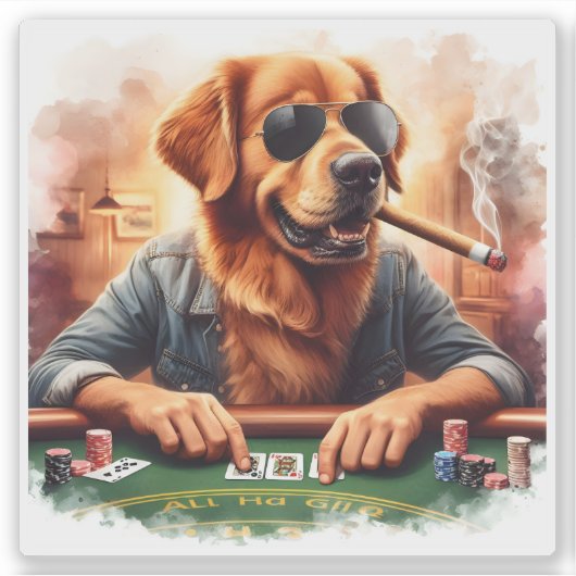 Ein spielerischer Goldener Retriever am Poker-Tisc Aufkleber (Vorderseite)