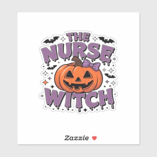 Ein spielerisches Design mit Kürbishexe und einem Aufkleber (Blatt)