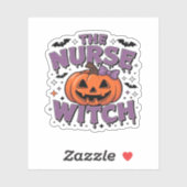 Ein spielerisches Design mit Kürbishexe und einem Aufkleber (Blatt)