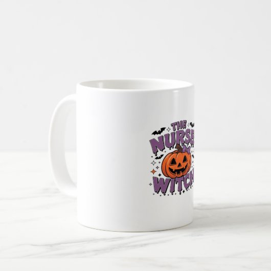 Ein spielerisches Design mit Kürbishexe und einem Kaffeetasse (Vorderseite Links)