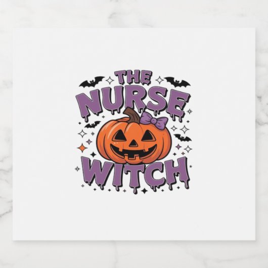 Ein spielerisches Design mit Kürbishexe und einem Schaumweinetikett (Einzelnes Label)