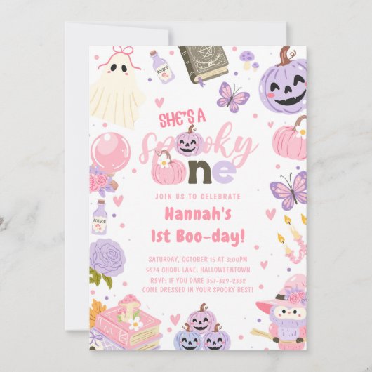 Ein Spooky Babe Niedlich Halloween Ghost 1. Geburt Einladung (Vorderseite)