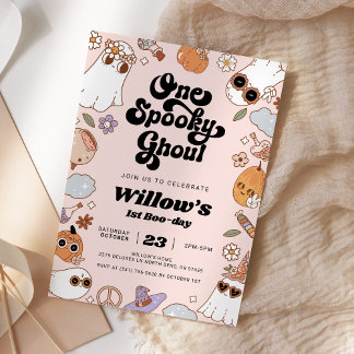 Ein Spooky Ghoul Groovy Halloween 1. Geburtstag Einladung