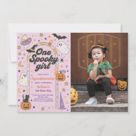 Ein Spooky Girl Halloween Ghost 1. Geburtstags-Fot Einladung