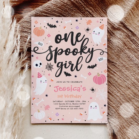 Ein Spooky Girl Niedlich Halloween Ghost 1. Geburt Einladung