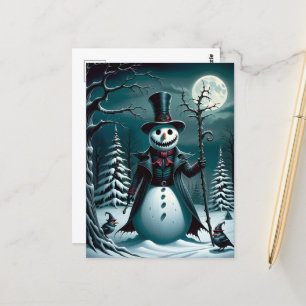 Ein Spooky Snowman mit Vögeln Postkarte