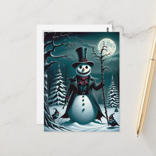 Ein Spooky Snowman mit Vögeln Postkarte (Vorderseite/Rückseite Beispiel)