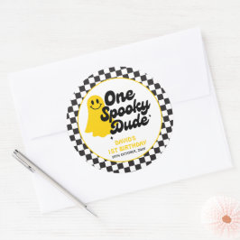 Ein Spooky Typ Groovy Halloween erster Geburtstag Runder Aufkleber