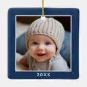 Ein Square Foto plus Jahr - minimale Seegrenzen Keramikornament (Rückseite)