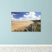 Ein Stacheldrahtzaun, der entlang eines Steinzauns Leinwanddruck (Insitu (Holzboden))