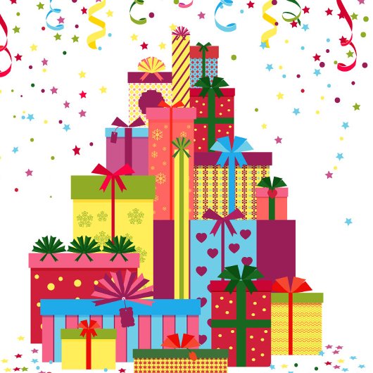 Ein Stapel farbiger Geschenkboxen Große Geschenktüte