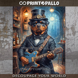 Ein Steampunk Rottweiler, der Gitarre im Pub spiel Seidenpapier