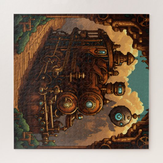 Ein Steampunk-Zug in Pixel Art Puzzle (Horizontal)
