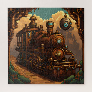 Ein Steampunk-Zug in Pixel Art Puzzle