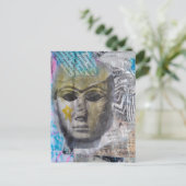 Ein steinernes Gesicht Abstracter Mixed-Media-Coll Postkarte (Stehend Vorderseite)
