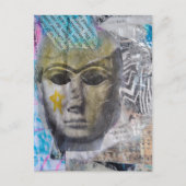 Ein steinernes Gesicht Abstracter Mixed-Media-Coll Postkarte (Vorderseite)
