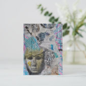 Ein steinernes Gesicht Abstracter Mixed-Media-Coll Postkarte (Stehend Vorderseite)