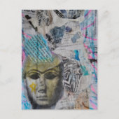 Ein steinernes Gesicht Abstracter Mixed-Media-Coll Postkarte (Vorderseite)
